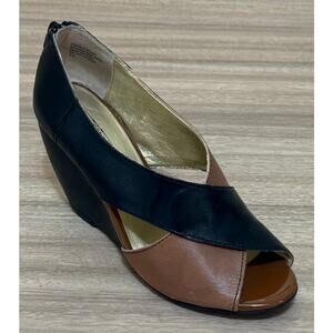 Seychelles Wedge Women 7.5 Brown Black Leather Color Block‎ Retro 70s Pep Toe